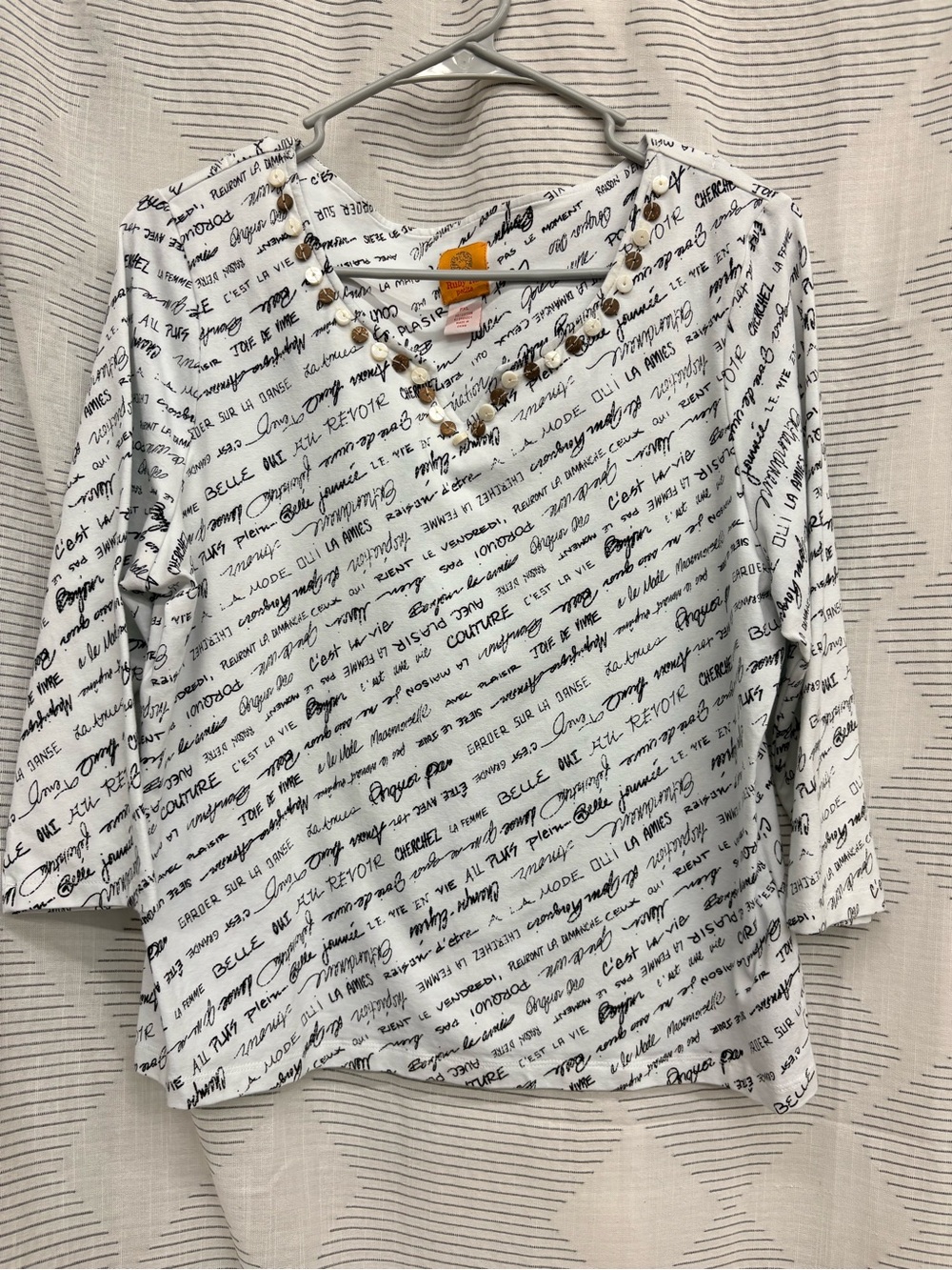 Paris Print Women's Top with Beaded Neckline